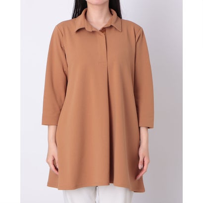 ストレッチジョーゼット・ スキッパーチュニック （キャメル）｜詳細画像