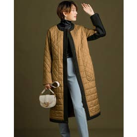 異素材使い・キルトロングコート （キャメル）
