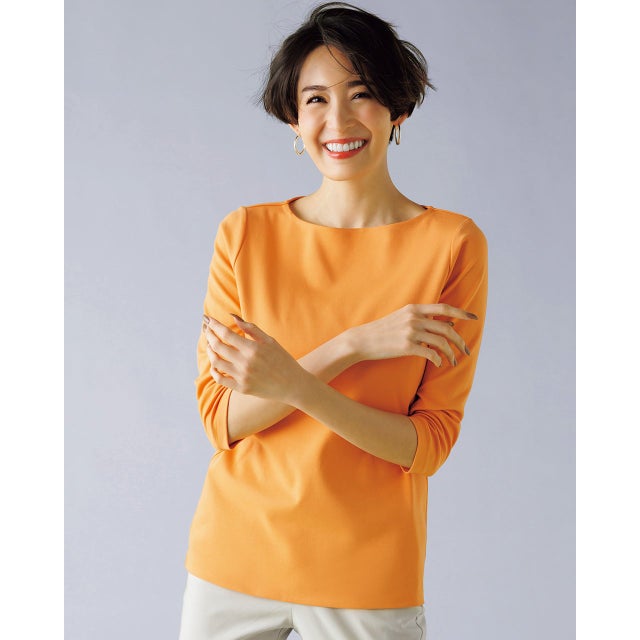ボートネック／7分袖・ドゥクラッセTシャツ(58cm丈) （ライトオレンジ） （ライトオレンジ）
