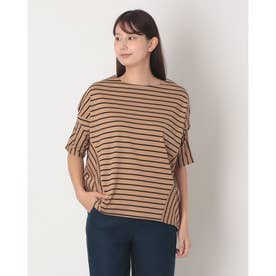 変則フォルム・ボーダーTシャツ （ブラウンパターン） （ブラウンパターン）