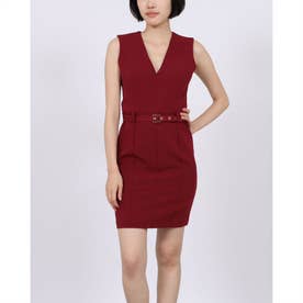 Belt付Vネックノースリタイトワンピース （WINE）