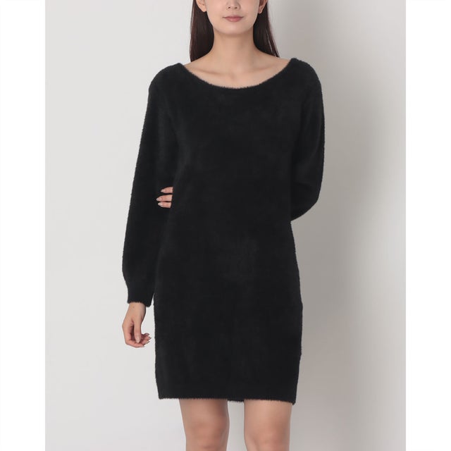 バックビジューポイントニットワンピース （BLACK）