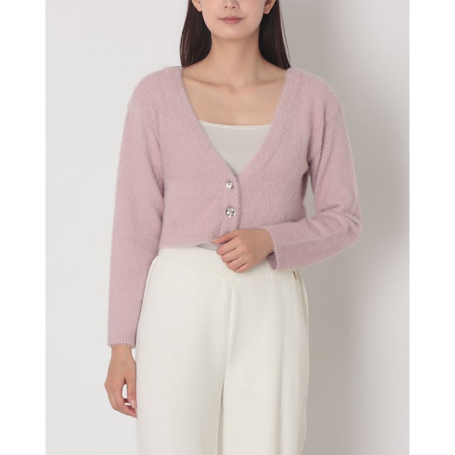 バッグラインストーンチェーンポイントショートカーディガン （PINK）