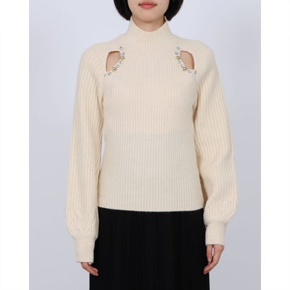 スタッズポイントカットアウトハイネックニット （IVORY）｜詳細画像