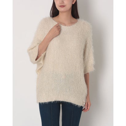 ファーリーヤーンスパンコール5分袖ニット （BEIGE）｜詳細画像