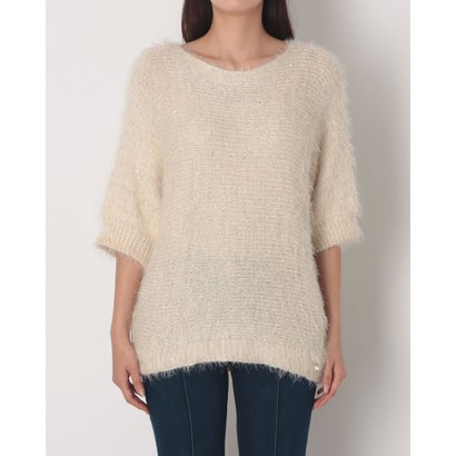 ファーリーヤーンスパンコール5分袖ニット （BEIGE）｜詳細画像