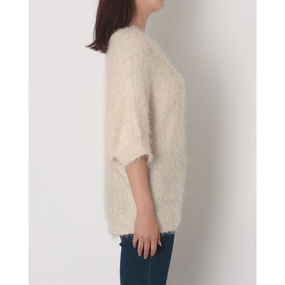 ファーリーヤーンスパンコール5分袖ニット （BEIGE）｜詳細画像