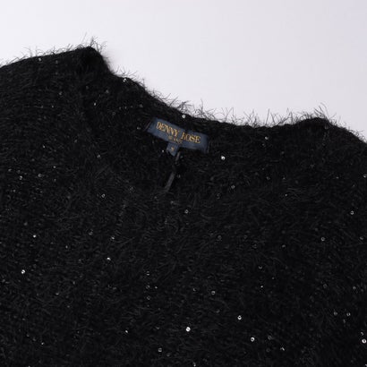 ファーリーヤーンスパンコール5分袖ニット （BLACK）｜詳細画像