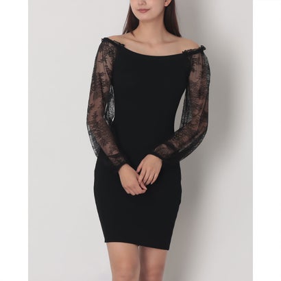 デニーローズ DENNY ROSE レーススリーブポイントリブニットワンピース （BLACK）｜詳細画像