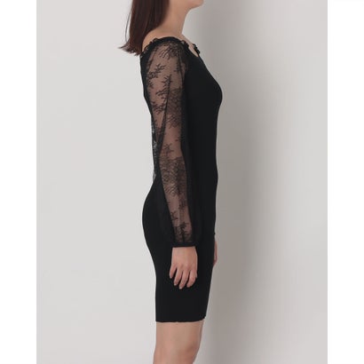 デニーローズ DENNY ROSE レーススリーブポイントリブニットワンピース （BLACK）｜詳細画像