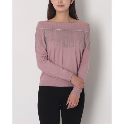 フリンジボールチェーンポイントオフショルニット （MAUVE PINK）｜詳細画像