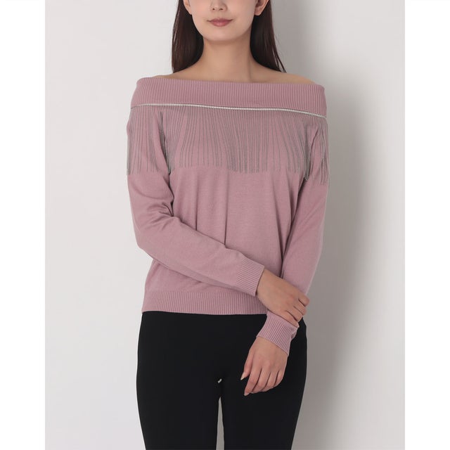 フリンジボールチェーンポイントオフショルニット （MAUVE PINK）
