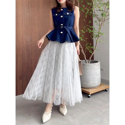 スパンコールチュールチェックスカート （ピンク）｜詳細画像