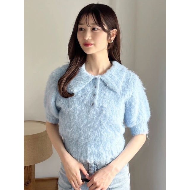 ハーフスリーブヘアリーポロニット （ブルー）