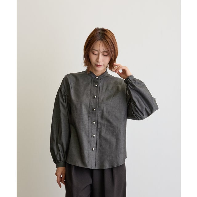 セルロース混DENIMバンドカラーシャツ （ブラック）