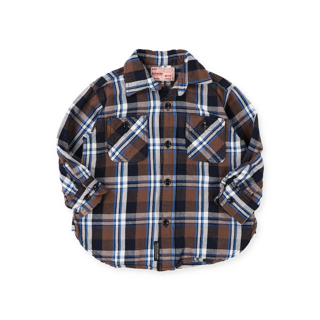 Uneven Plaid Shirt （BROWN）