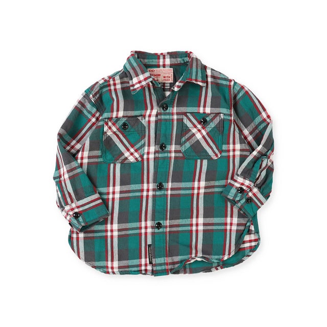 Uneven Plaid Shirt （GREEN）