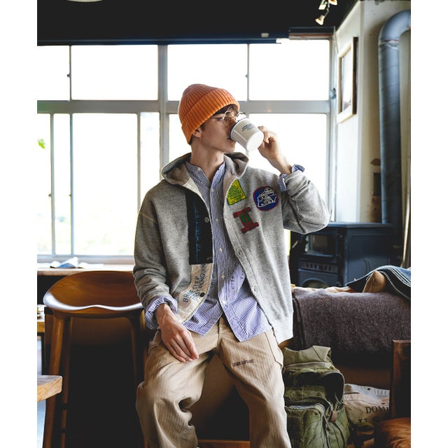 Vintage Pile Remake Hoodie(MENS) （GRAY）