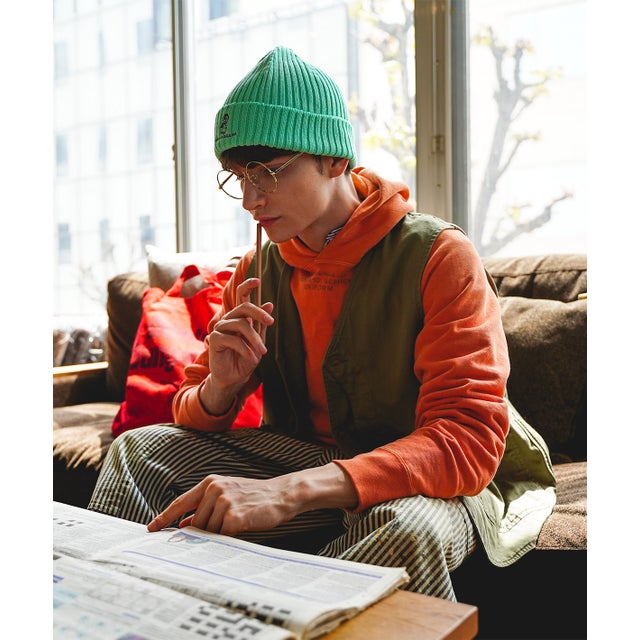 Vintage Pile Simple Hoodie(MENS) （ORANGE）