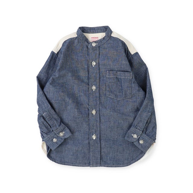 Chambray Remake Collarless Shirt （BLUE）