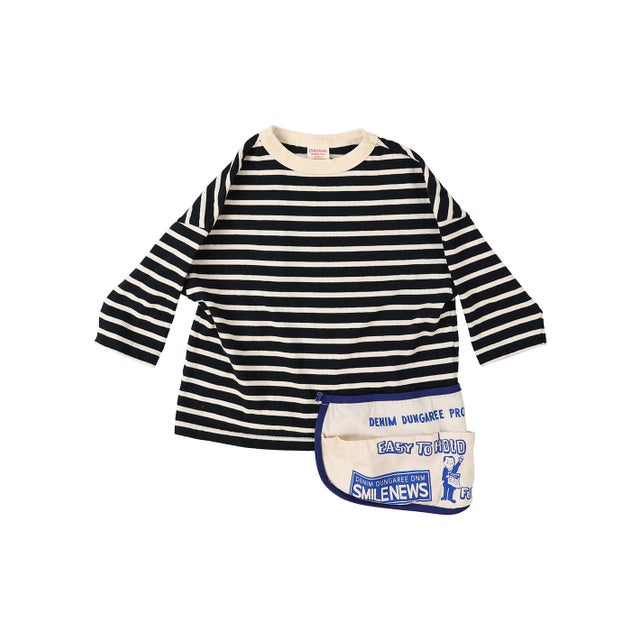 Striped Cotton Jersey Apron L/S Tee(LADIES) （WHITE）