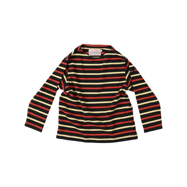 Striped Cotton Jersey Boatneck L/S Tee(LADIES) （BLACK）