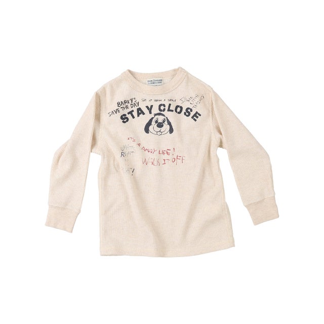 Scribble Waffle L/S Tee(LADIES) （OFF WHITE）