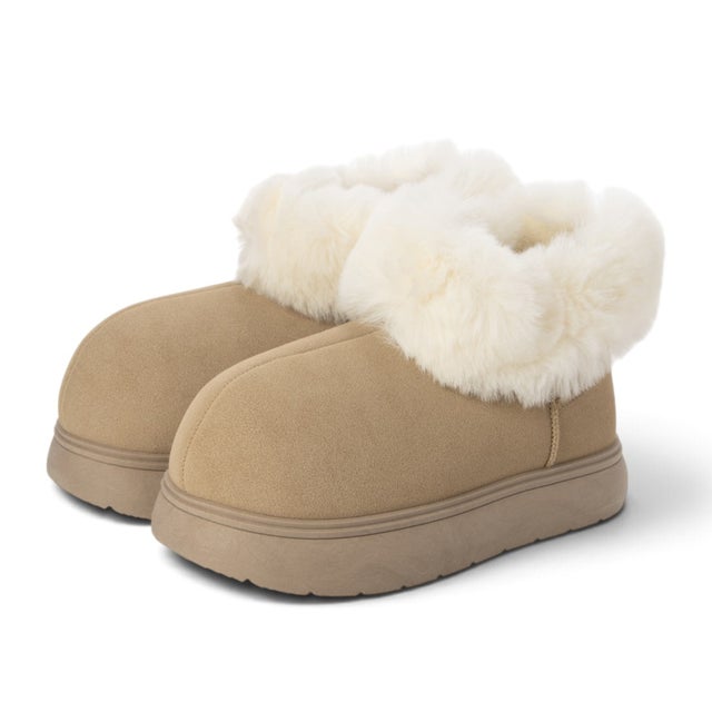 厚底 プラットフォーム ボリュームファー ショート丈 ムートンブーツ （ベージュ）