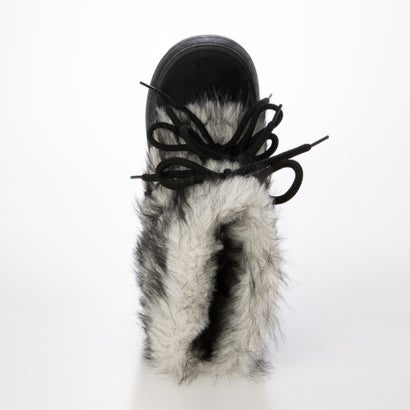 厚底 プラットフォーム ボリュームファー レースアップムートンブーツ （ブラック/グレー）｜詳細画像