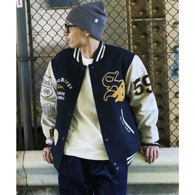 ディアローレル スタジャン メンズ オーバーサイズ SD VARSITY （NV/WT）