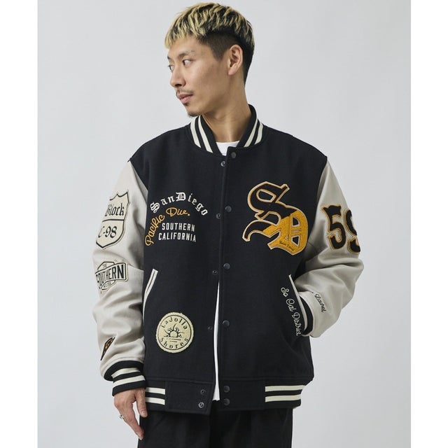 ディアローレル スタジャン メンズ オーバーサイズ SD VARSITY （BK/WT）
