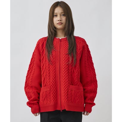 ディアローレル カーディガン メンズ ダブルジップ ARAN ZIP （RED）｜詳細画像