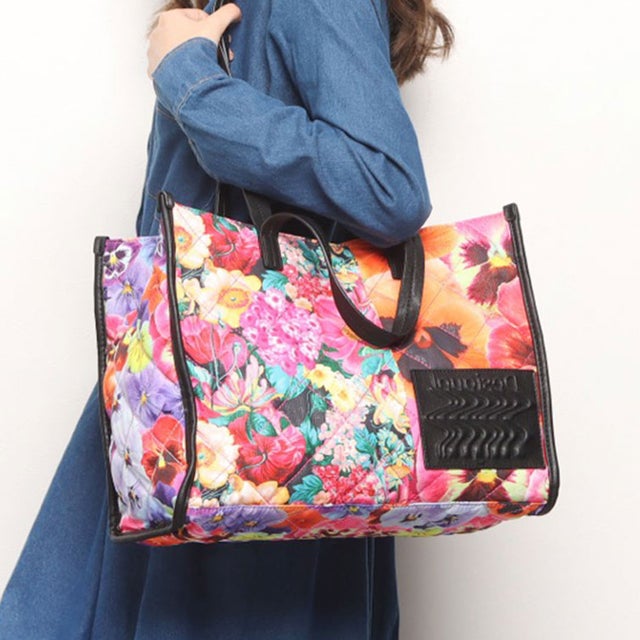 デシグアル Desigual 花柄パッチワーク マキシトートバッグ （ピンク 
