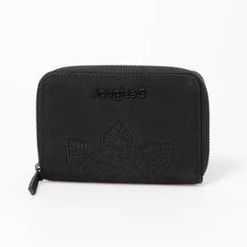 曼荼羅模様の刺繍入りレプタイルレザー調素材の財布 （グレー/ブラック）