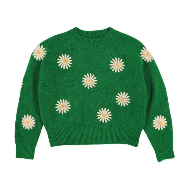 
                    花刺繍 セーター （グリーン）