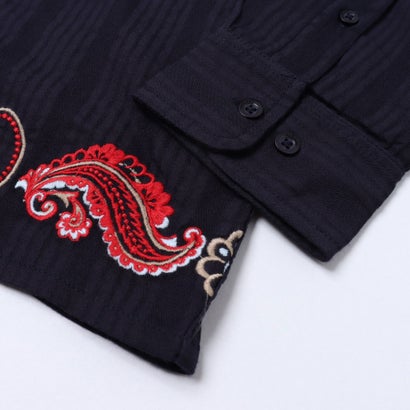 ペイズリー刺繍ロングスリーブシャツ （グレー/ブラック）｜詳細画像