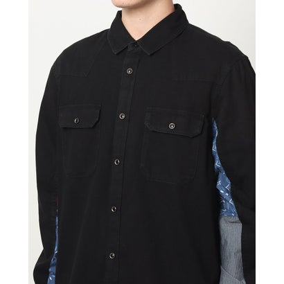 デシグアル Desigual プリントパッチワークの袖とデニム素材のメンズシャツ （グレー/ブラック）｜詳細画像