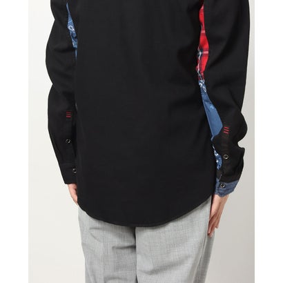 デシグアル Desigual プリントパッチワークの袖とデニム素材のメンズシャツ （グレー/ブラック）｜詳細画像