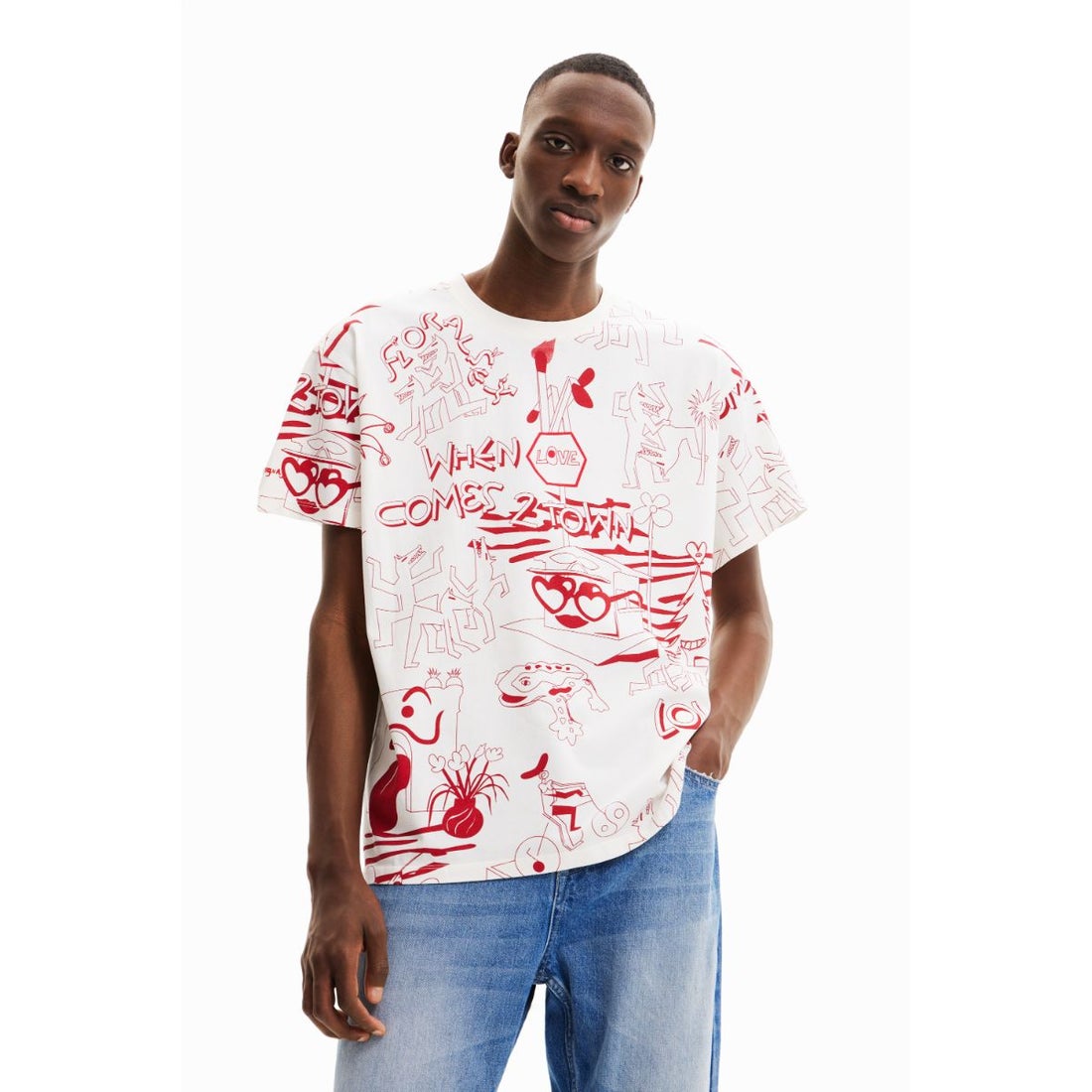 デシグアル Desigual プリント オーバーサイズ Tシャツ （ピンク/レッド） -waja bazar -  海外ファッションブランド通販サイト【公式】