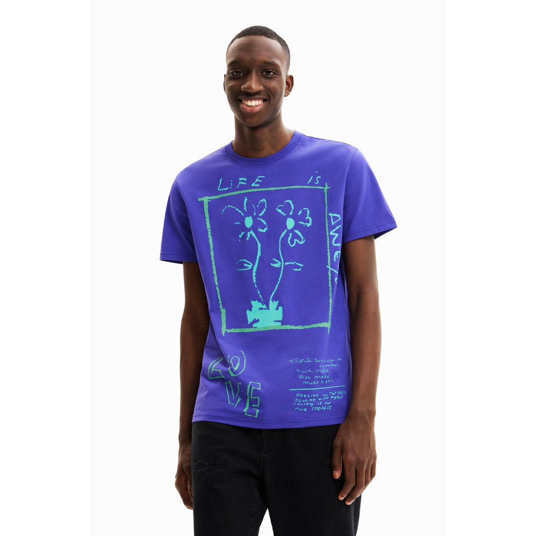 デシグアル Desigual Love 半袖Tシャツ （ブルー） -アウトレット通販