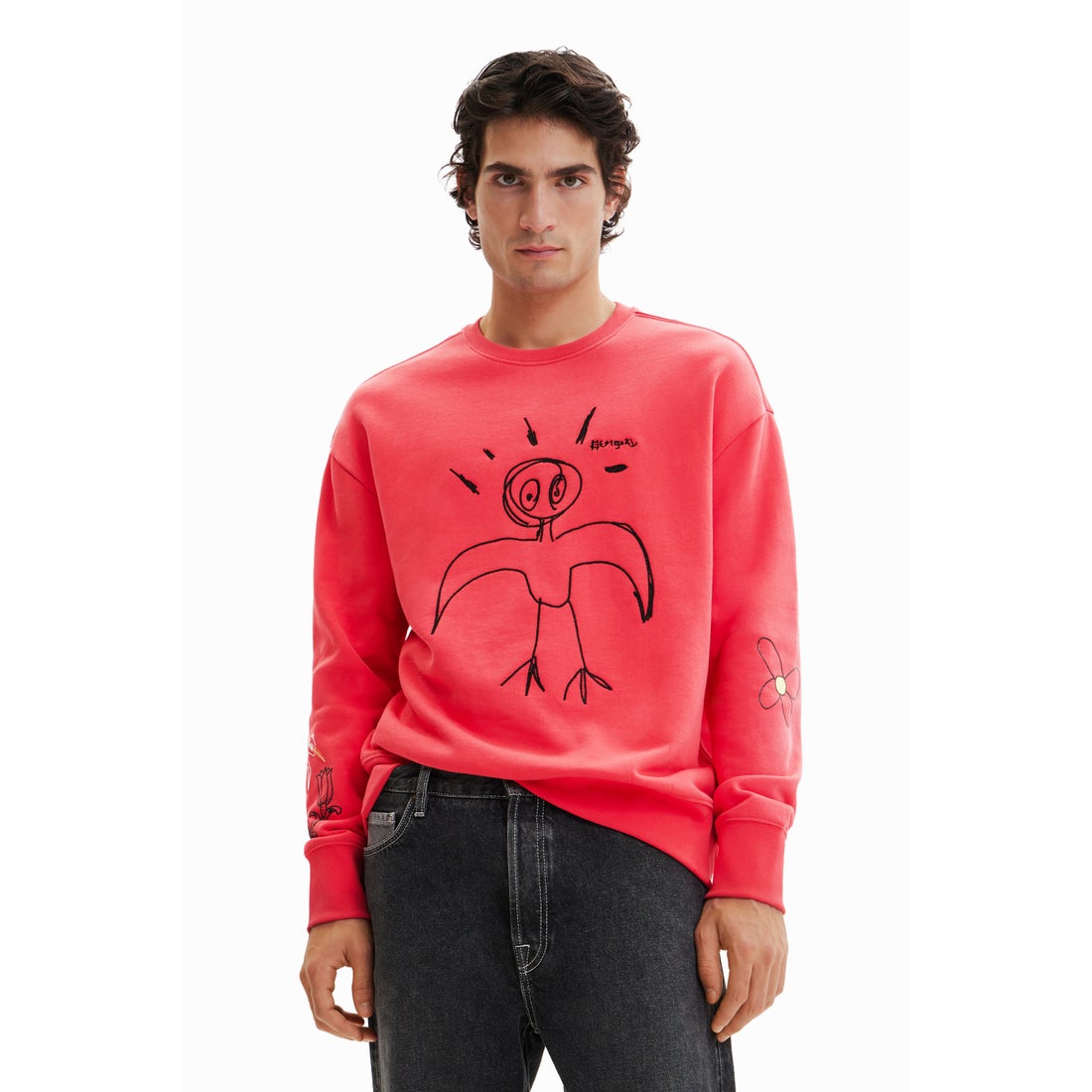 デシグアル Desigual 鳥モチーフ刺繍 スウェットシャツ （ピンク/レッド）