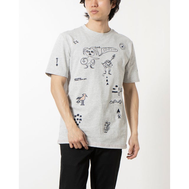 
                    イラスト刺繍 Tシャツ （グレー/ブラック）