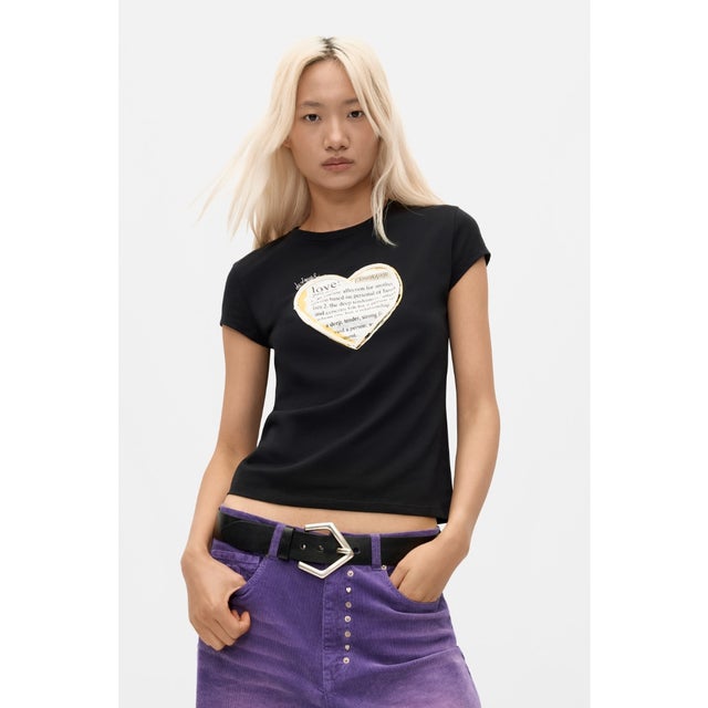 ハートメッセージプリントTシャツ （グレー/ブラック）