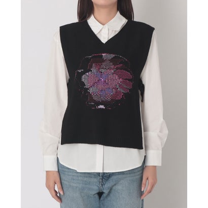 デシグアル Desigual レイヤード プリントニット シャツ （ホワイト）｜詳細画像