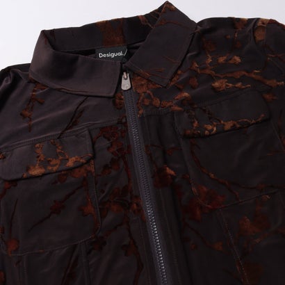 デシグアル Desigual ジップアップ フラワージャカード シアーシャツ （ブラウン）｜詳細画像