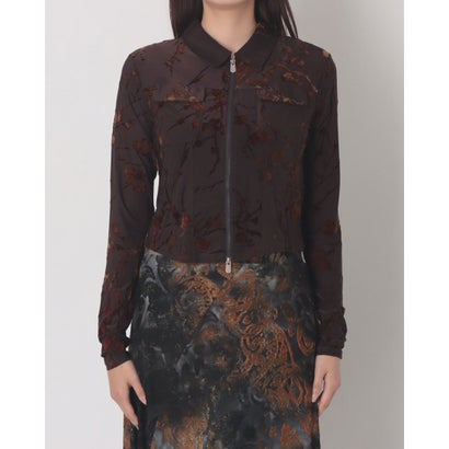 デシグアル Desigual ジップアップ フラワージャカード シアーシャツ （ブラウン）｜詳細画像