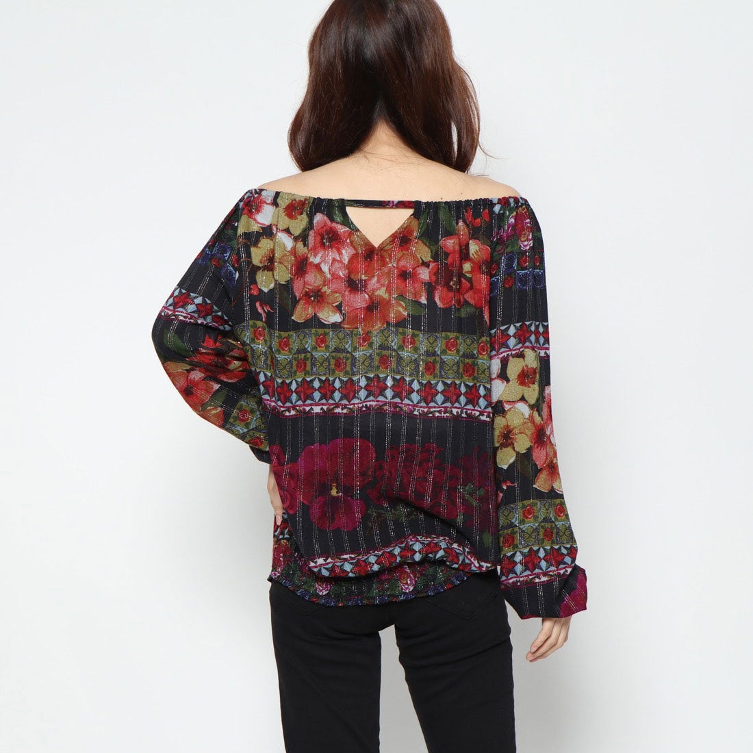 デシグアル Desigual シフォンフラワープリントブラウス （ブラック 