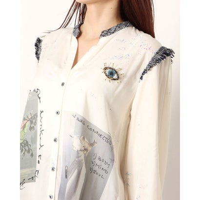 デシグアル Desigual マオカラーとアーティプリントのレディースシャツ （ホワイト）｜詳細画像