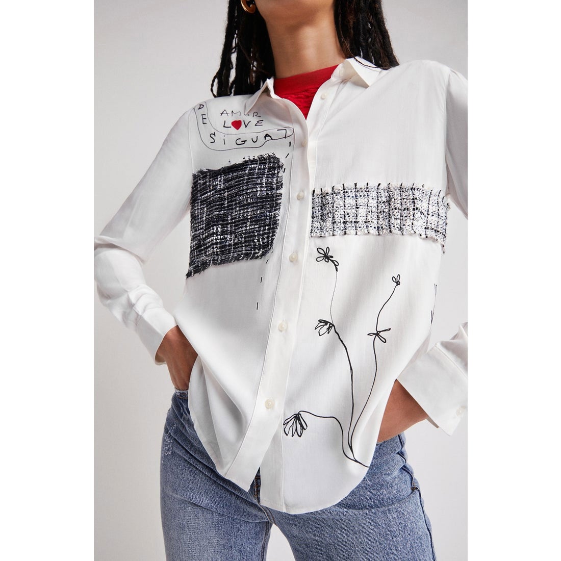 デシグアル Desigual パッチワーク&花 シャツ （ホワイト） -waja 