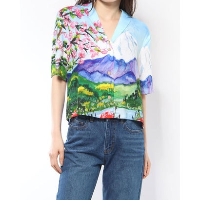 デシグアル Desigual 富士山 クロップシャツ （ブルー）｜詳細画像